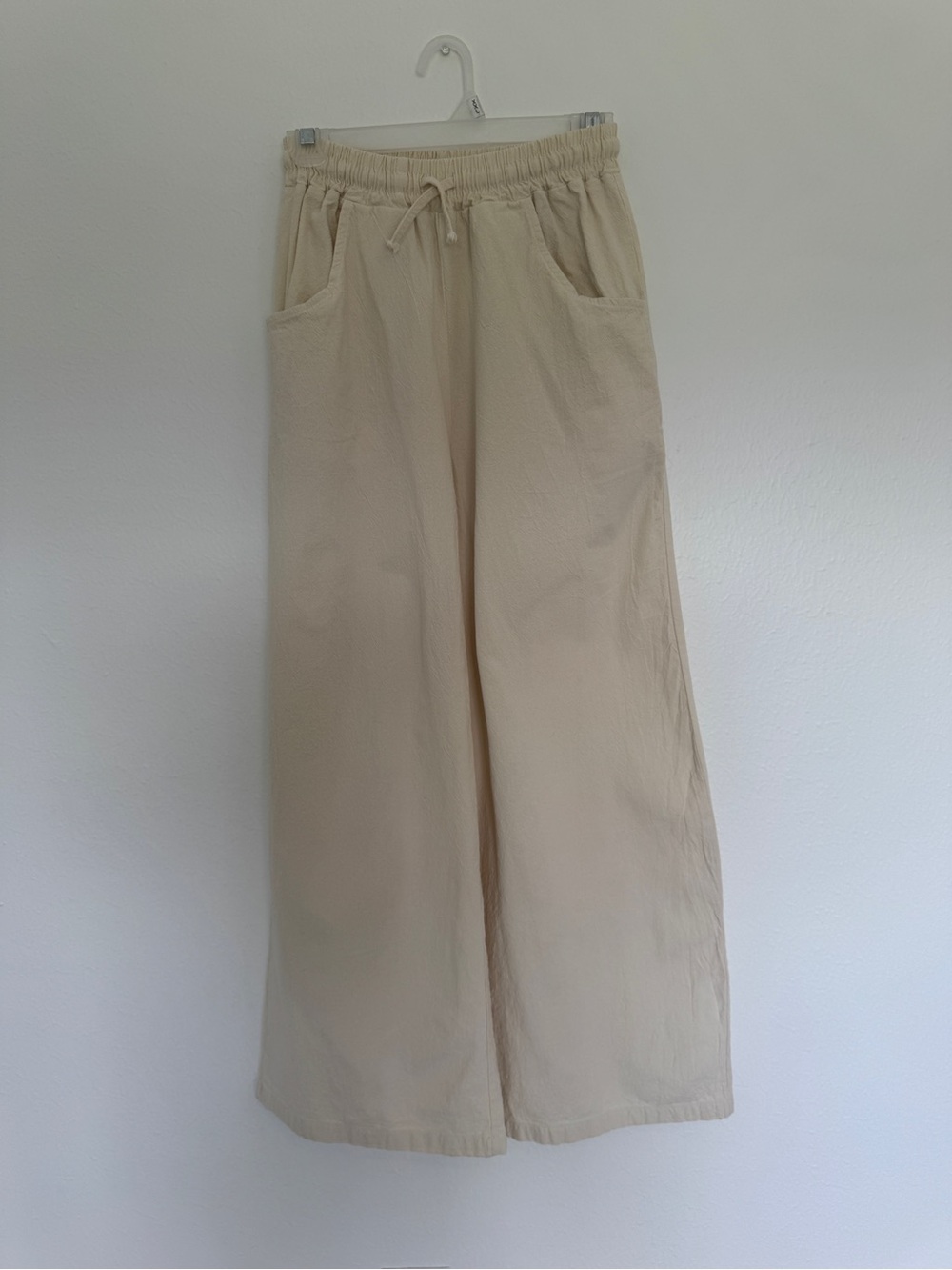 Linen Wide Leg Drawstring Pants in Light Beige